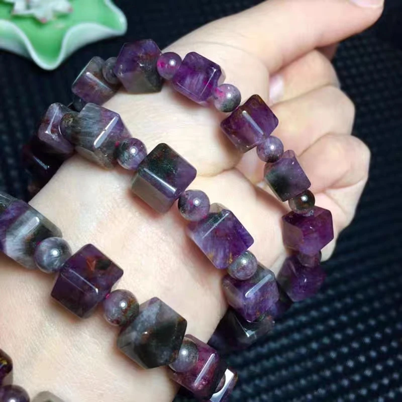 Natural Cacoxenite Auralite 23 Quartz Canada Gemstone Bracelet 7x7mm Cube Beads Bangle Women Men Genuine AAAAA