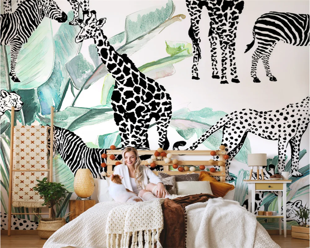 

beibehang Custom Nordic hand-painted abstract art animal TV background living room sofa wallpaper papel de parede wallpaper