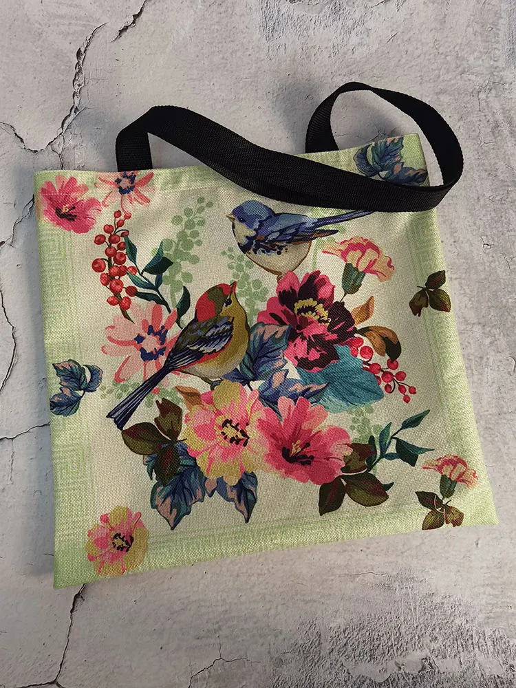 Heldere Kleuren Chinese Stijl Bloemen Gedrukt Grote Vrouwen Tas Cartoon Leuke Tak Vogel Schoudertas Eco Bescherming Dagelijks Handtassen