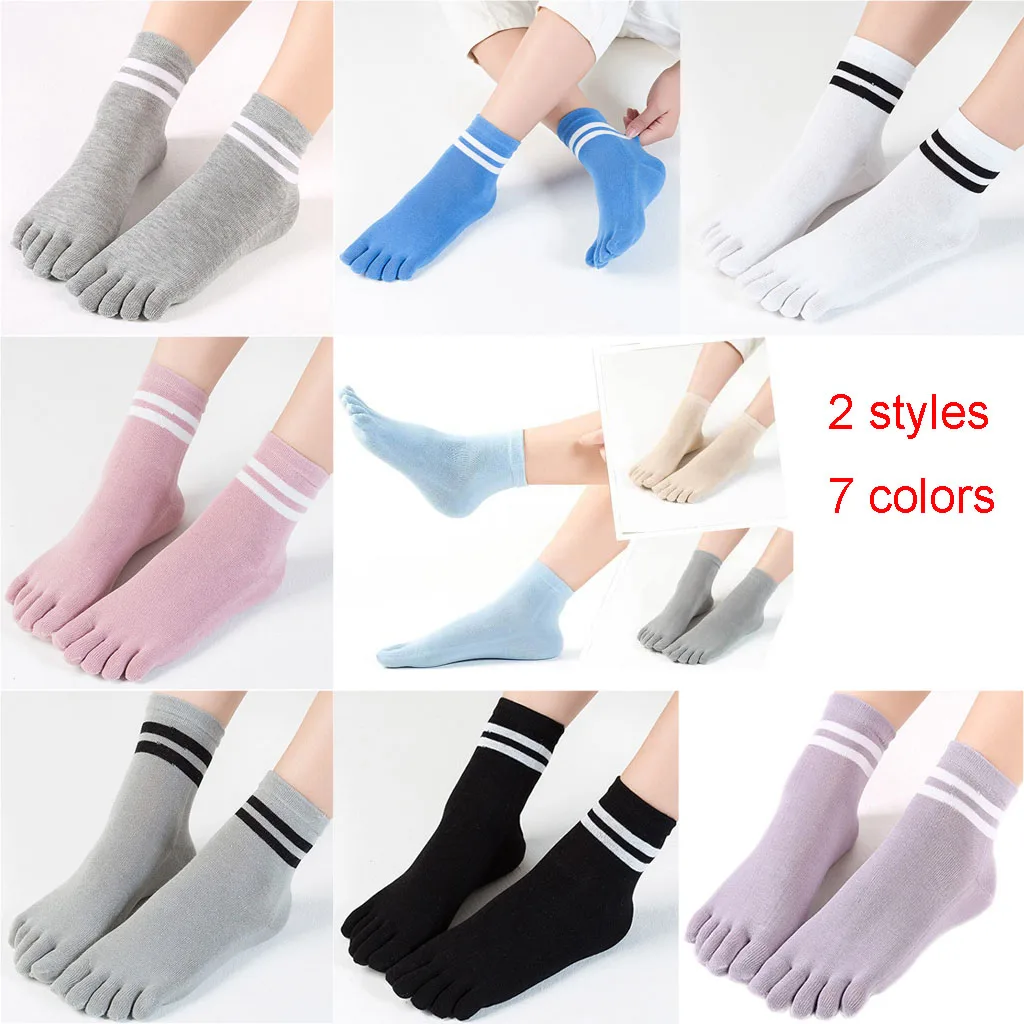 

1 Pair Cotton 5 Finger Socks Short Women Striped Solid Soft Elastic Breathable Student Young Casual Harajuku Toe Socks 4 Seasons