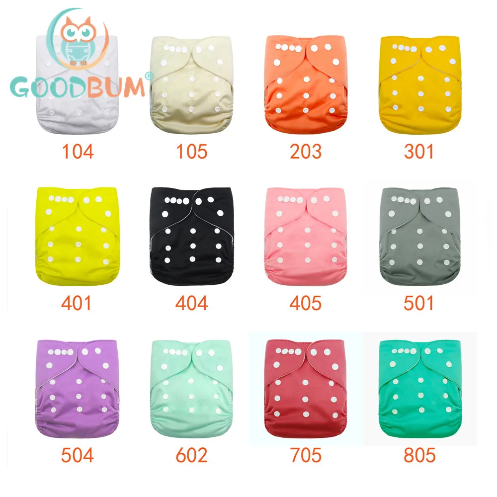 Goodbum-pañal de tela ajustable lavable de Color sólido, pañal de bolsillo