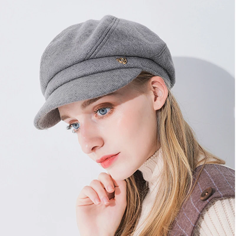 

Xthree New spring Women's Hat Wool 0ctagonal Hat With Visor Fashion Solid Newsboys Hat for Girl Women Autumn Hat