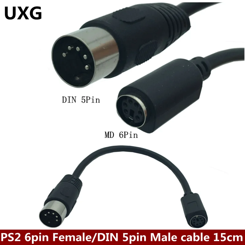 PS2 MD MIDI 6pin Female To DIN 5pin Male Short Cable 0.15m