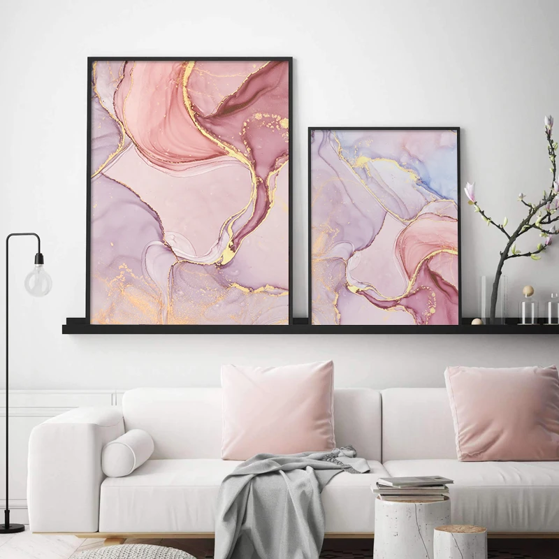 Nordic Purple Pink Gold Canvas Painting Poster and Print Abstract Scandinavian Wall Art Picture Living Room Modern Home Decor