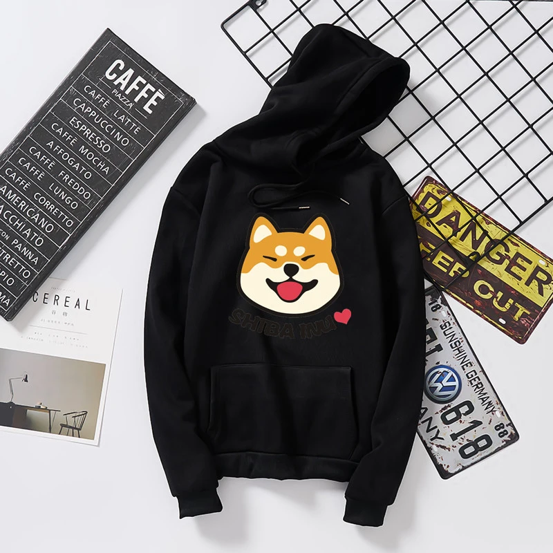 ผู้หญิง Harajuku Hoodies Plus ฤดูใบไม้ร่วงกำมะหยี่น่ารักอะนิเมะญี่ปุ่น Shiba Innu นักเรียน Kpop Sweatshirt Moletom Sudadera Mujer