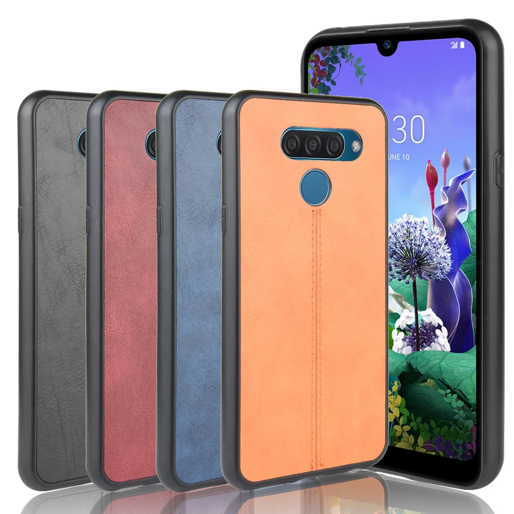 For LG K50 LM-X520HM Case LG K50/Q60 Suture Calfskin Soft Edge PU Leather Hard Phone Back Cover For LG Q60 LMX525EAW Q 60 Case