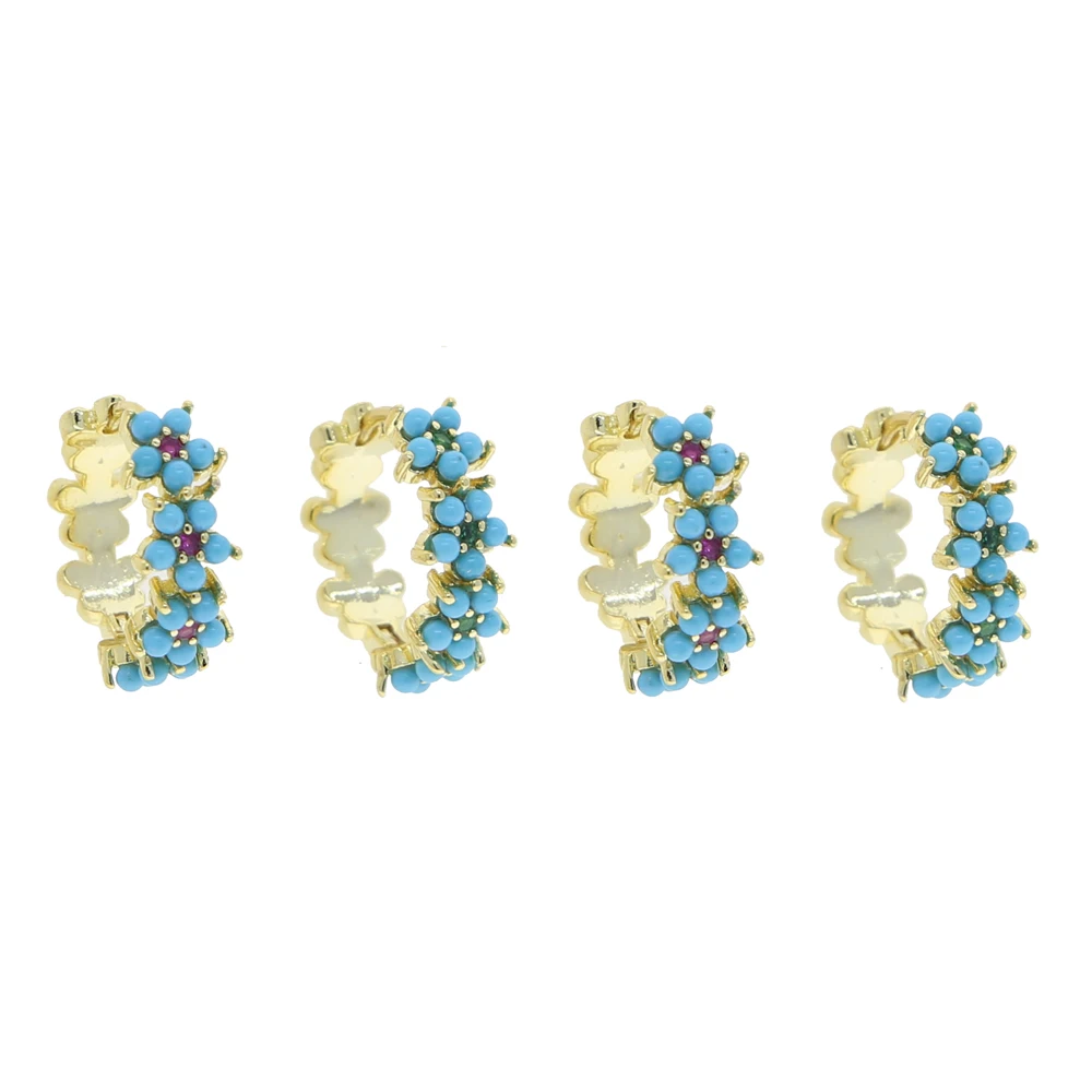 New Geometric Blue Turquoises Stone Flower Circle Hoop Earring Gold Color Simple Classic fashion women jewelry