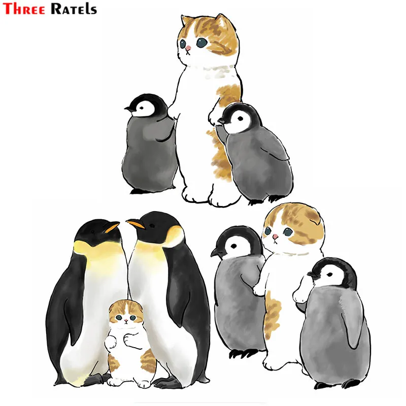 Three Ratels F251 Kitty Cat Playing With Penguin For Iphone 12 Cartoon Decal Stickers To Stationery Laptop Guitar Skateboard