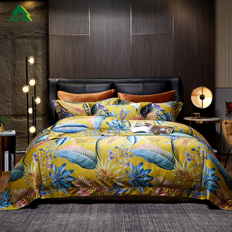 Southeast Asian Bedding Sets Digital Printing Bedlinen Pillowcase Double Bed Duvet Cover Charming Leaves Long-Staple Cotton