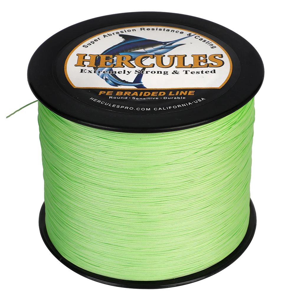 Hercules 12 Strands Fishing Line 500M/300M Braided  Multifilament PE Wire Super Strong Fluorescent Green  10-420LB Smooth Tackle