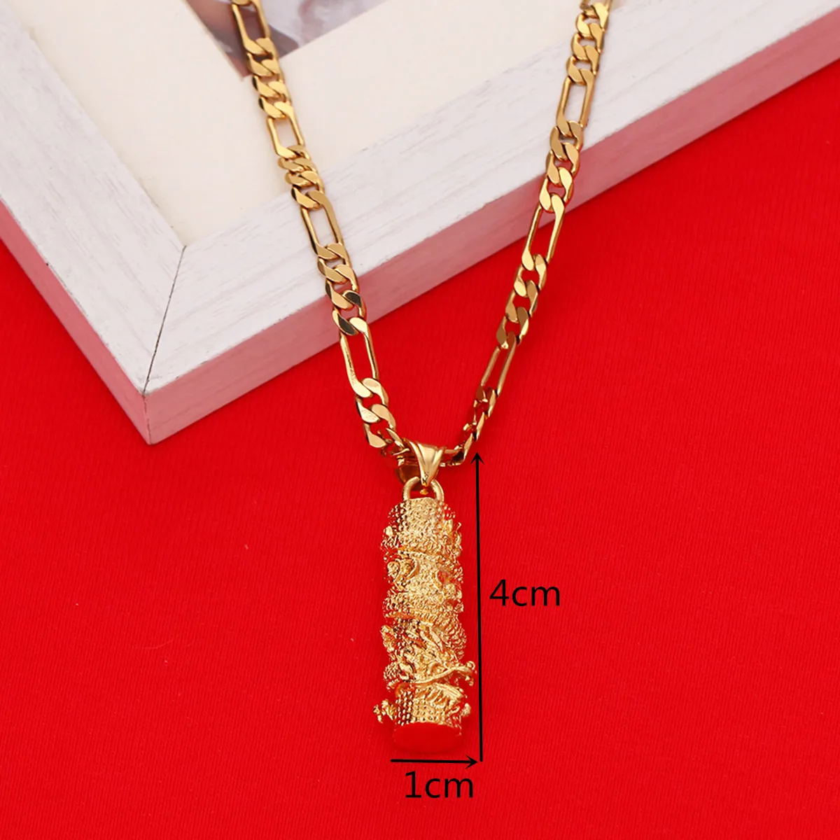 Christmas Gold Color Dragon Pendant Necklace Column Animal Metal Brass Men Women Jewelry