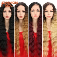 FASHION IDOL-pelucas frontales de encaje sintético para mujer, pelucas de Lolita con ondas profundas, Cosplay, Rubio degradado, marrón, 30 pulgadas, pelo ondulado con agua