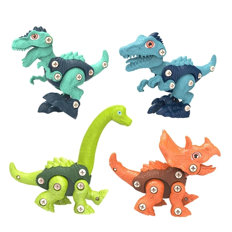 Kids Interactive Puzzle Toy Dinosaur Toy with Tool Classic Color Combination Assembling Dinosaur Portable DIY Screw Kit