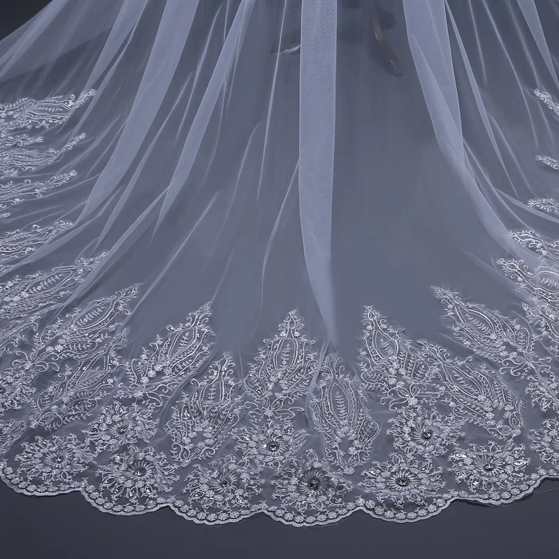 JaneVini 2020 di Lusso 3.8M di Lunghezza Avorio/Bianco Due Strati di Veli Da Sposa In Pizzo Appliques Bordo In Rilievo Molle di Tulle Da Sposa accessori Per capelli