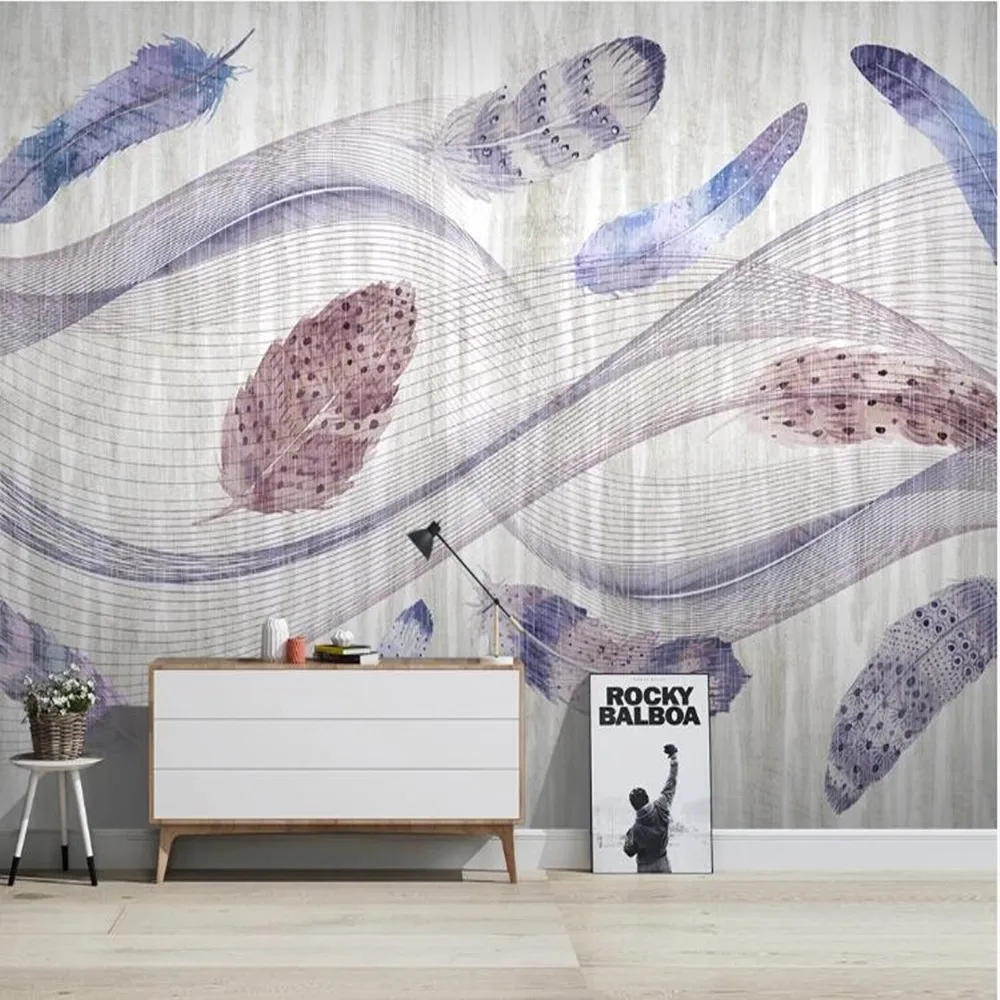 

milofi custom 3D abstract line hand painted watercolor feather Large TV background wallpaper mural