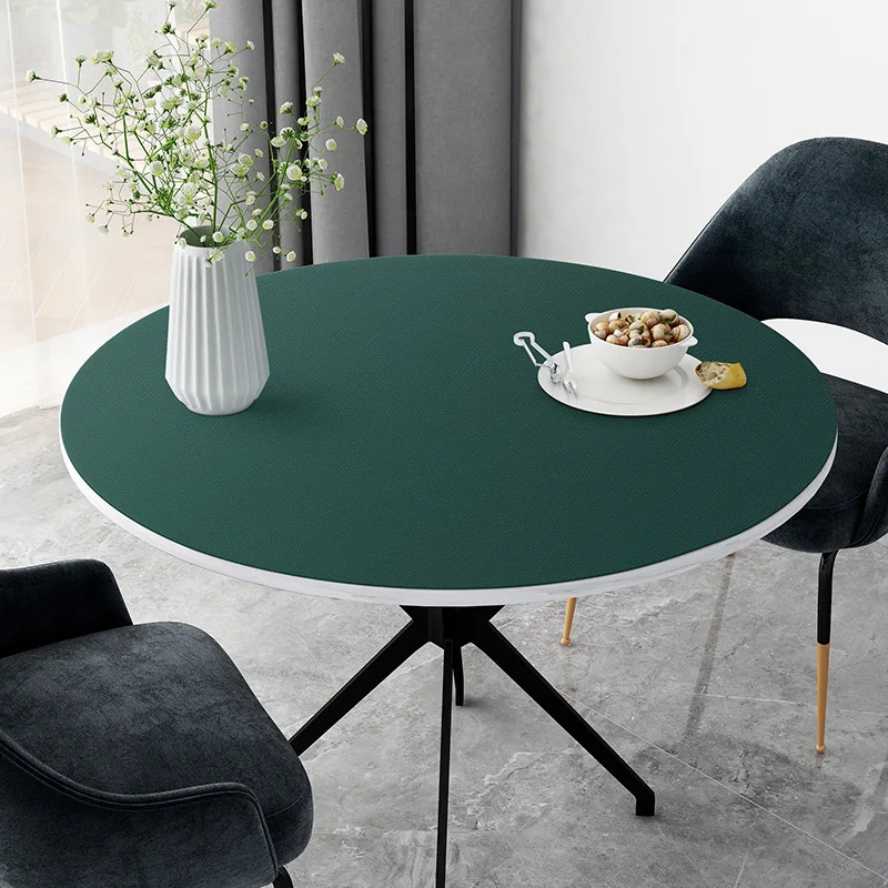 2021 New Silicone Pu Leather Round Tablecloths Desk Pad Solid White Green Black Waterproof Table Covers Mats for Kitchen Dining