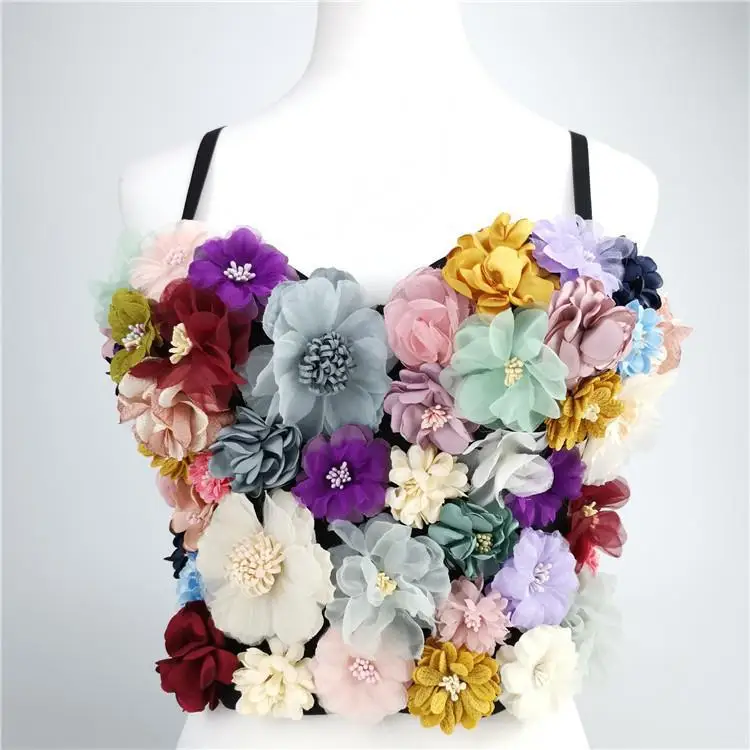 Applique Floral Corselets Bachelorette Bustier Bra Push Up Slim Fit Women's Bralette Cropped Top Vest Plus Size Wedding Bralette