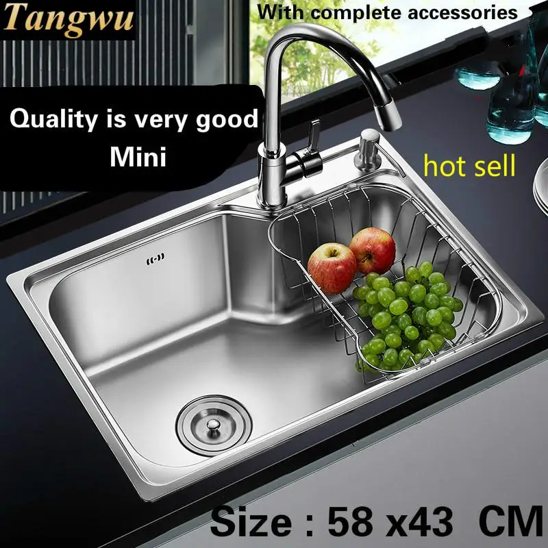 

Free shipping Food grade 304 stainless steel hot sell kitchen sink 0.8 mm thick ordinary single trough washing dishes 58x43 CM