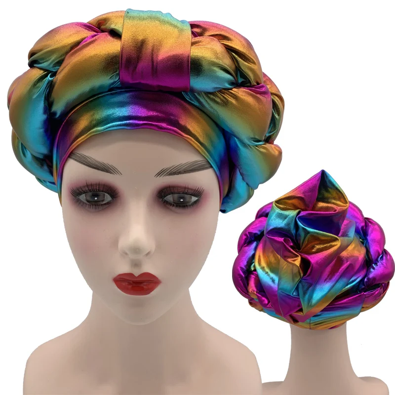 Braid Turban Cap for Women Fashion African Lady Head Wraps Muslim Headscarf Bonnet Turbante Mujer