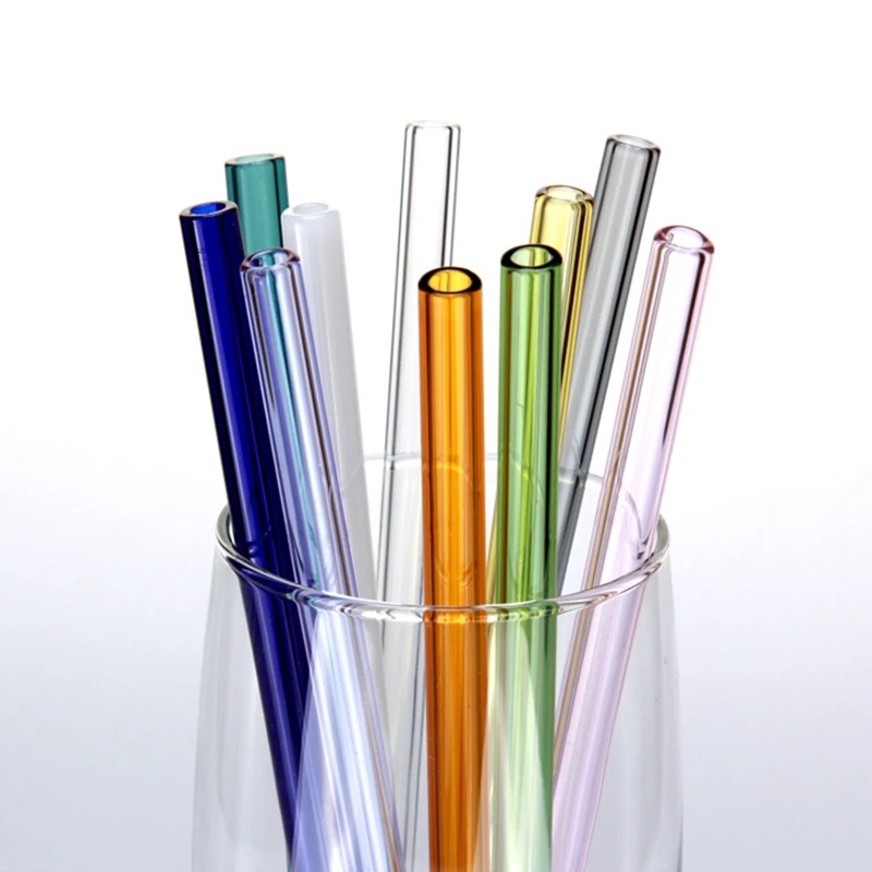 Pailles à boire colorées en verre borosilicate, réutilisables, pour jus, milkshake, café, cocktail, 2 pièces