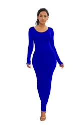 Long Dress Women Sexy Maxi Party Dress Casual Long Sleeve Solid Bodycon Dress High Stretch Slim Vestidos