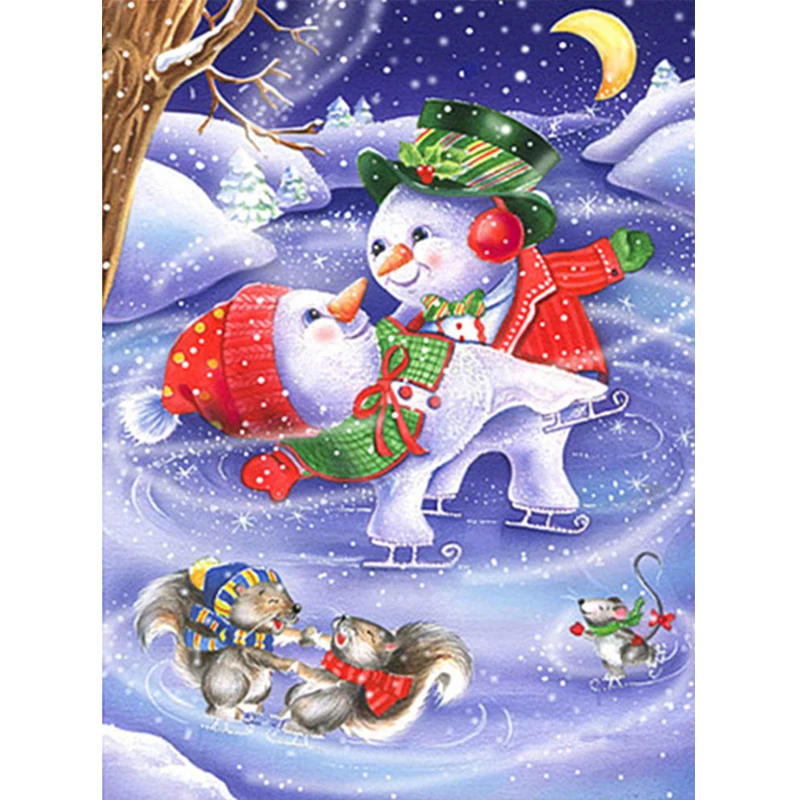 Ice-skate Love Snowmen Diamond Embroidery 5d Diy Diamond Painting Cartoon Diamond Mosaic Christmas Gift diamond Art wall Picture