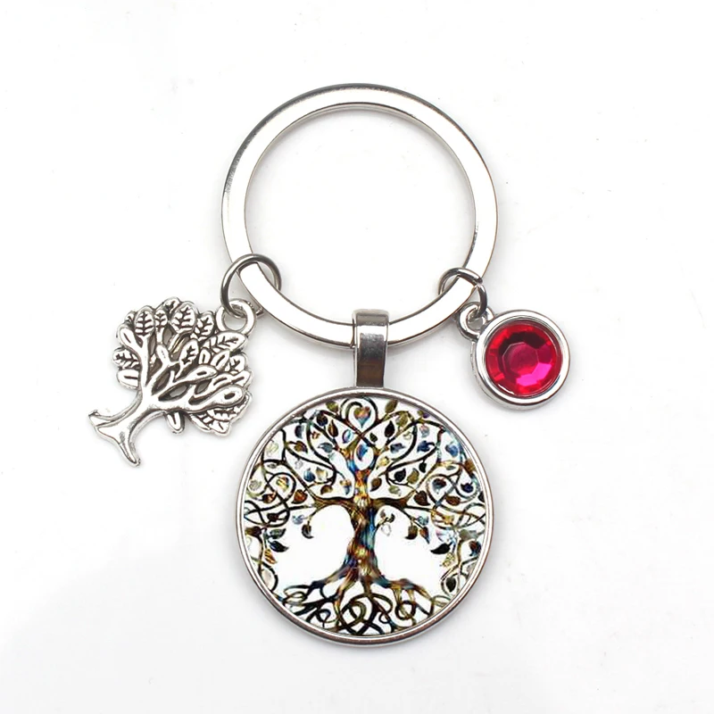 New 9-color Crystal Stone Tree of Life Statement Keychain Art Photo Glass Pendant Keychain DIY Gift Jewelry Charm Bag Souvenir