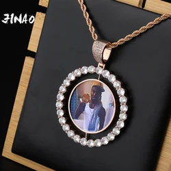 JINAO Custom Made Photo Rotating double-sided Medallions Pendant Necklace With 4mm Tennis Chain Zircon Men's Hip hop Jewelry