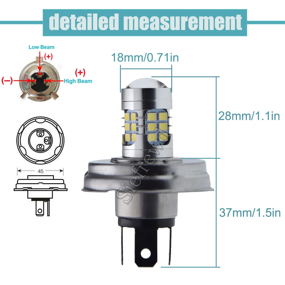 1Pcs LED 6V 12V P45T R2 Bulb High Low Beam White 6000K For Retro Car Citroen 2 CV Motorcycle Scooter Moped Tractor Motobike Moto