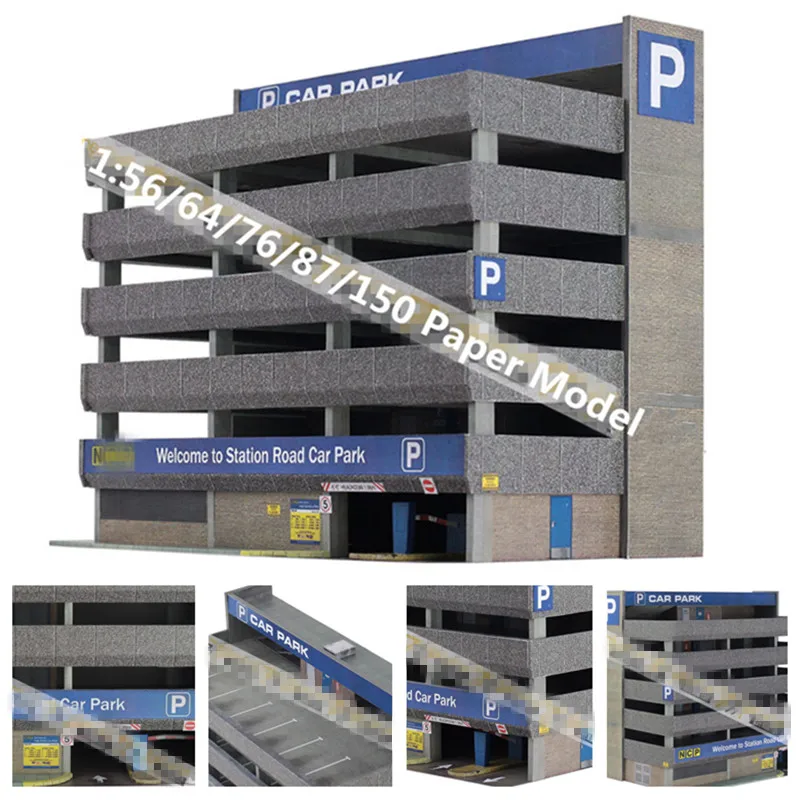 1:87/76/56/64/150 Scale Handmade Multi-storey Car Park Model Train Sand Table Model for Paper DIY