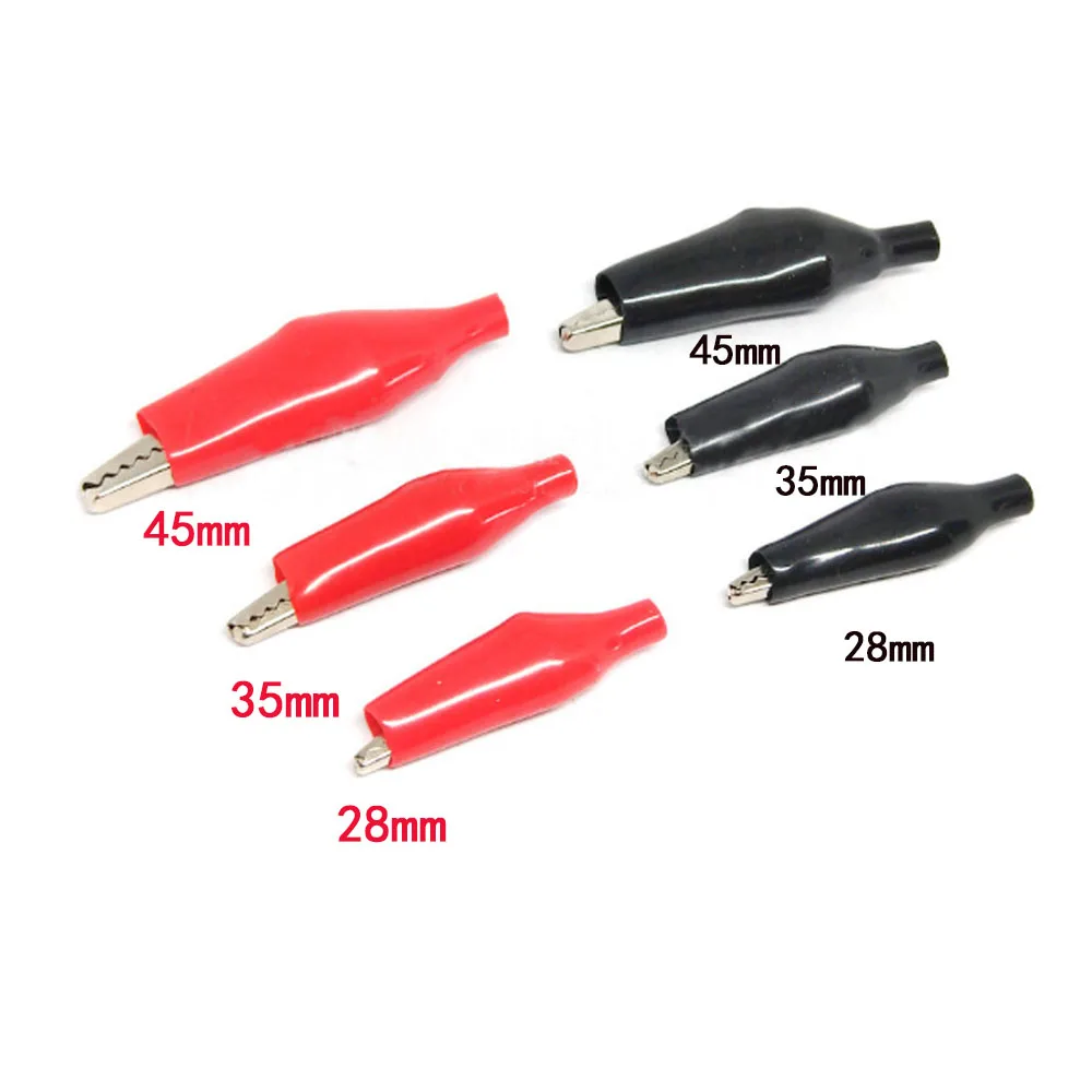 10PCS 28/35/45MM Metal Alligator Clip Crocodile Electrical Clamp Testing Probe Meter Black Red with Plastic Boot