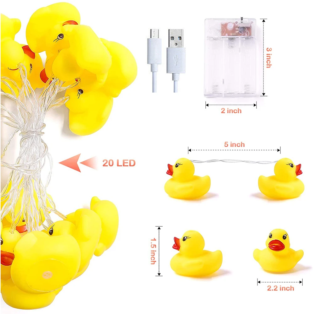 USB/Battery Operated Yellow Duck String Lights Lovely Christmas Garland Lights For Kids Bedroom Xmas  Party New Year Decoration