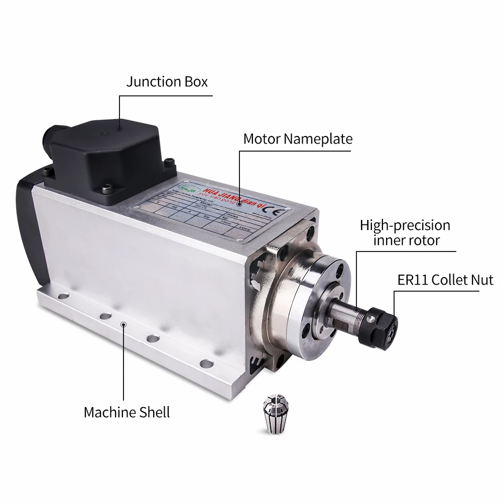 TWOWIN Air Cooled CNC Spindle Motor 1.5KW 3KW 3.5KW 110V/220V  Square ER11 Air Cool Milling Lathe Spindle For Woodworking