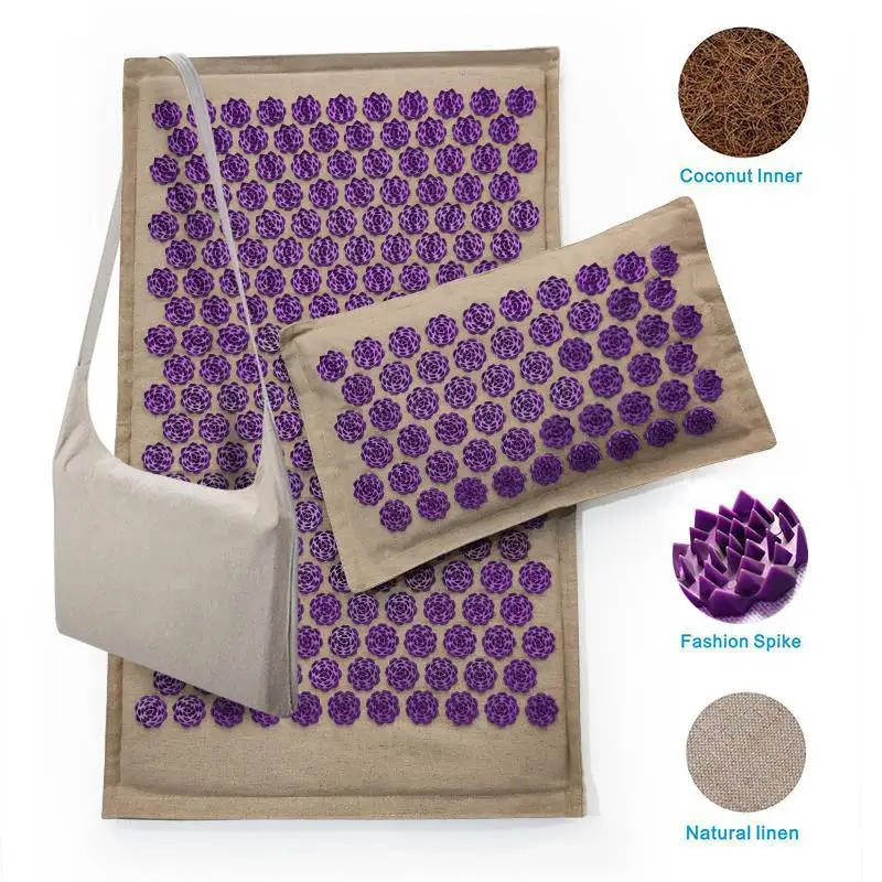 

Natural Linen Coconut Palm Massage Cushion Lotus Spike 3pcs Set Yoga Mat Pillow Storage Bag Acupuncture Massage Pad XA39Z