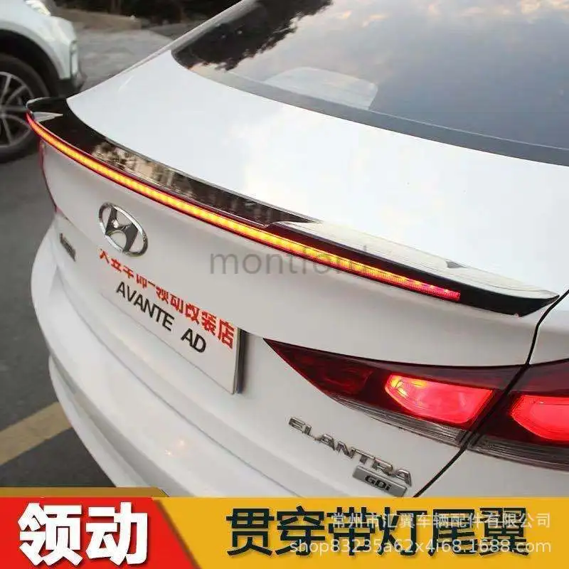 

New Design Rear Wing Spoiler For Elantra 2016 2017 2018 2019 Flowing Brake Lamp Trunk ABS Plasti Spoiler Wing FOR Elantra