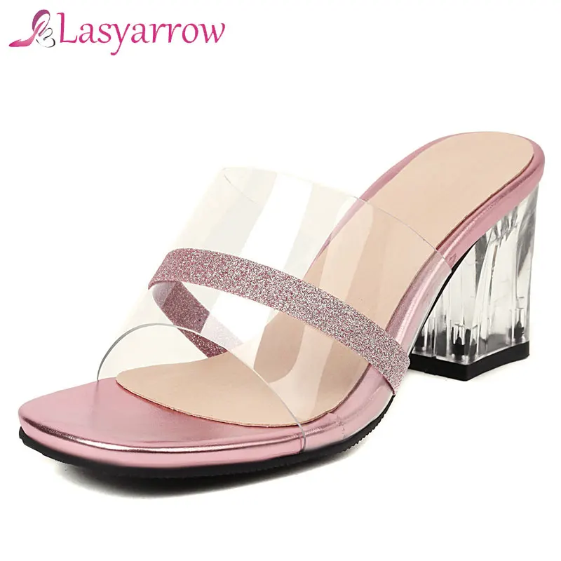 Lasyarrow Thick High Heel Women's Fashion Casual Sandals Slippers Summer Fashion New Elegant Sandals Womens Slippers Outdoor