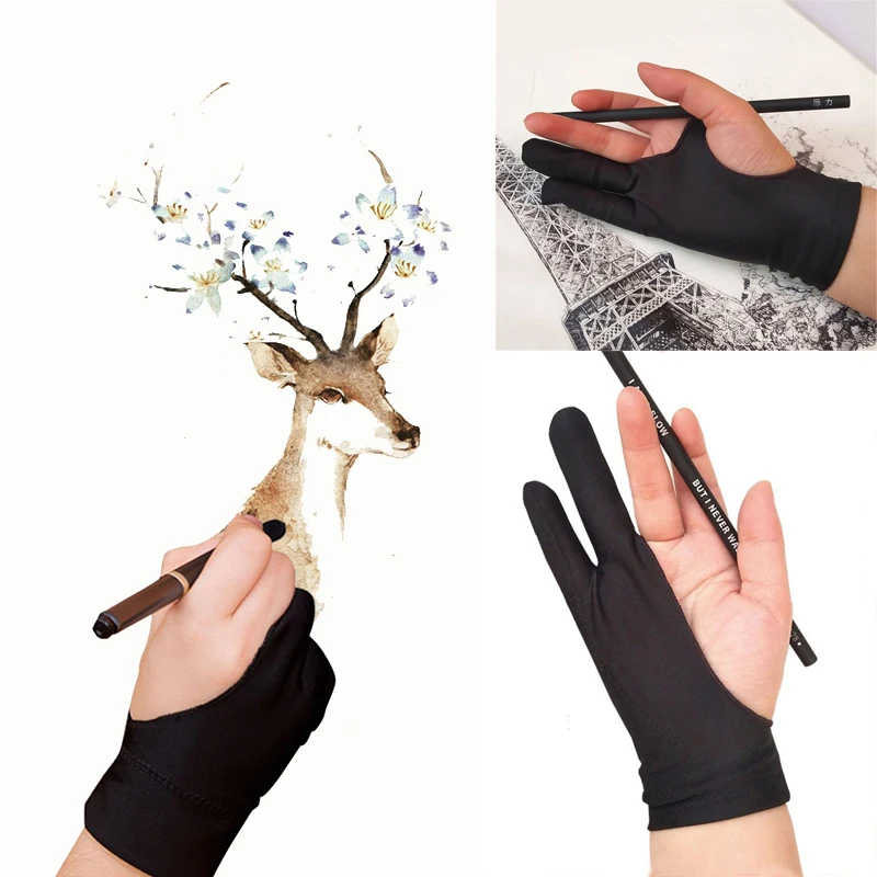 1Pcs Anti-Fouling Artist Glove For Drawing,Black 2 Finger Painting Digital Tablet Writing Glove For Art Students Arts Lover