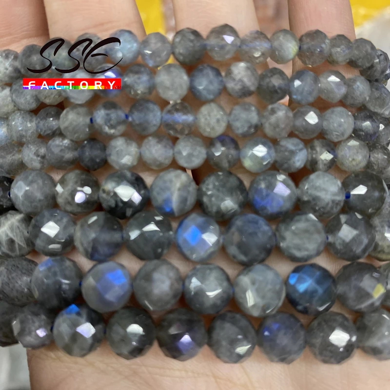 A+ Natural Grey Labradorite Stone Beads Faceted Loose Beads For DIY Jewelry Making Bracelets Necklaces Accessories 6 8 10mm 15''
