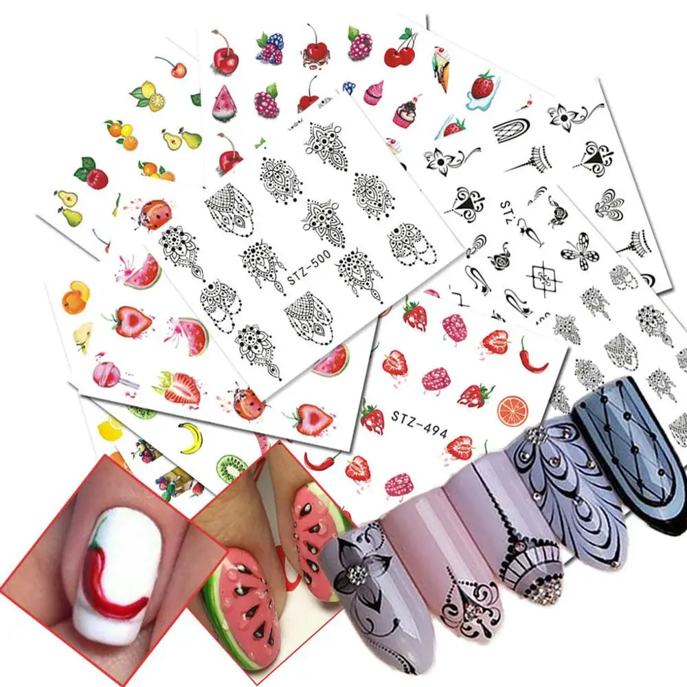 

12Sheets/Set Christmas Nail Stickers Colorful Fruits Nail Art Transfer Sticker Flower Geometric Manicure Wraps Decor