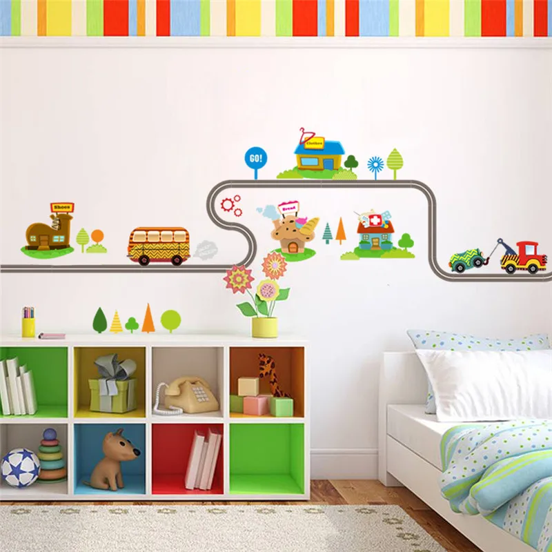 Cartoon Traffic Car Bus Wall Sticker for Kids Room Living Room Kindergarten Baby Nursery room decoration