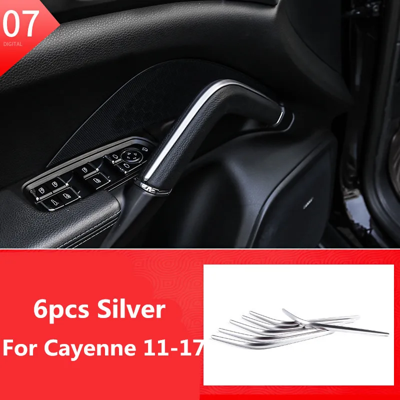 6pcs Car Interior Decoration Door Handle Sticker Moulding Trim for Porsche Cayenne 2011 2012 2013 2014 2015 2016 2017 Styling