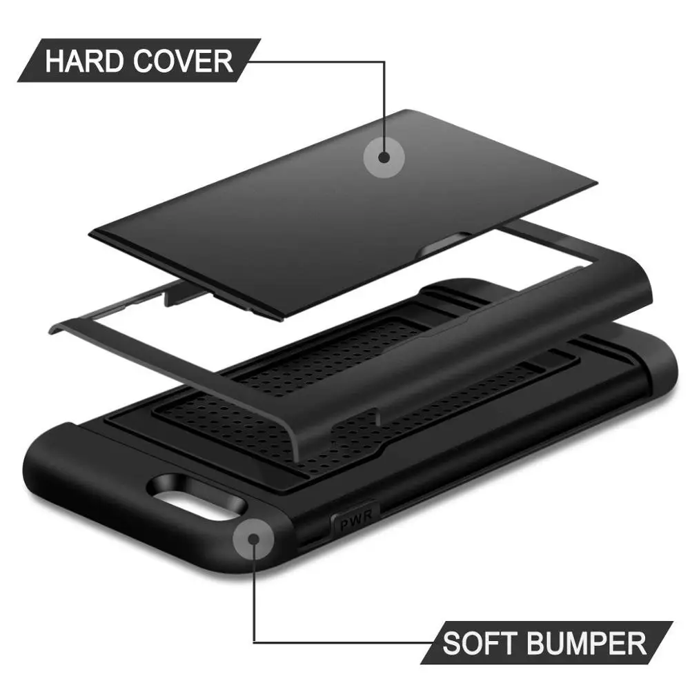 Credit Card Holder Slot Sliding Back Cover for iPhone, Case for iPhone 7, 7Plus, XR, XS MAX, 11 Pro, 8, 8 Plus, 6 Plus,SE 2020