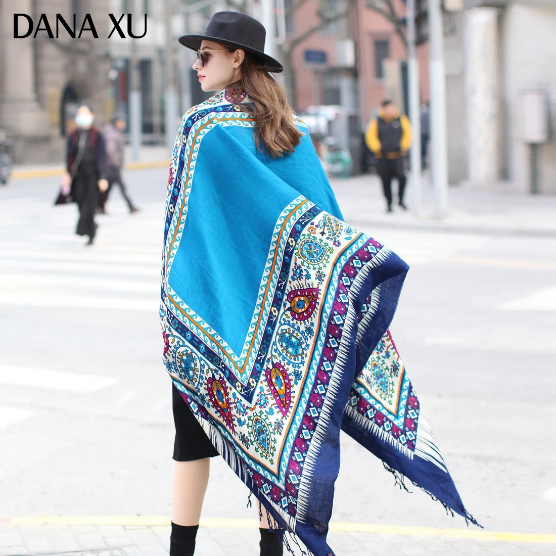 

DANA XU Bufanda Mujer Wool Poncho Head Women Lady Warm Shawl Stoles Bandana Scarf Hijab Luxury Brand Pashmina Winter 2021