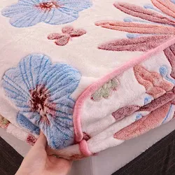 WOSTAR Winter warm flannel fitted sheet elastic mattress protector cover cozy 3D floral plush thermal thick bed sheet king size