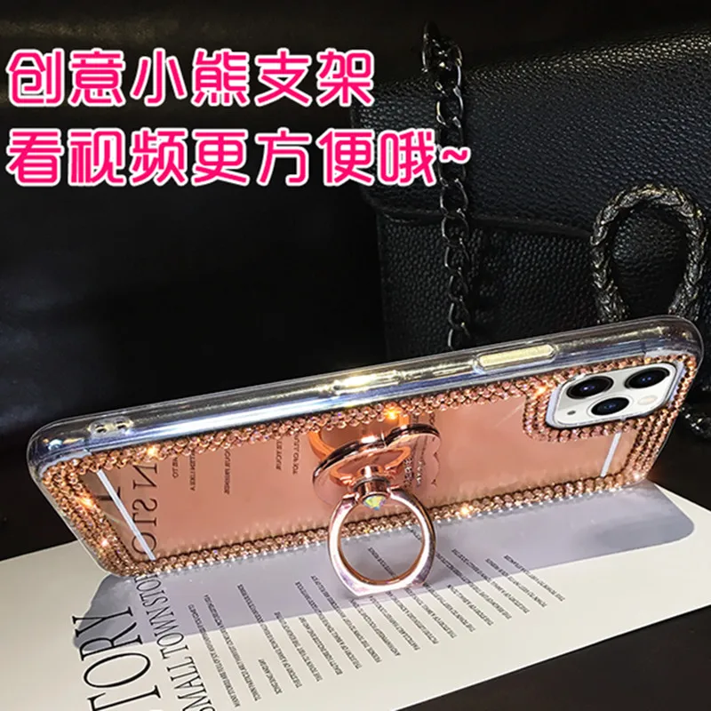 For XiaoMi RedMi Note 11 Note 11S Note 8 Pro K40 K50 K60 Pro RedMi 9 8 8A Luxury Glitter Diamond Mirror Ring Holder Case