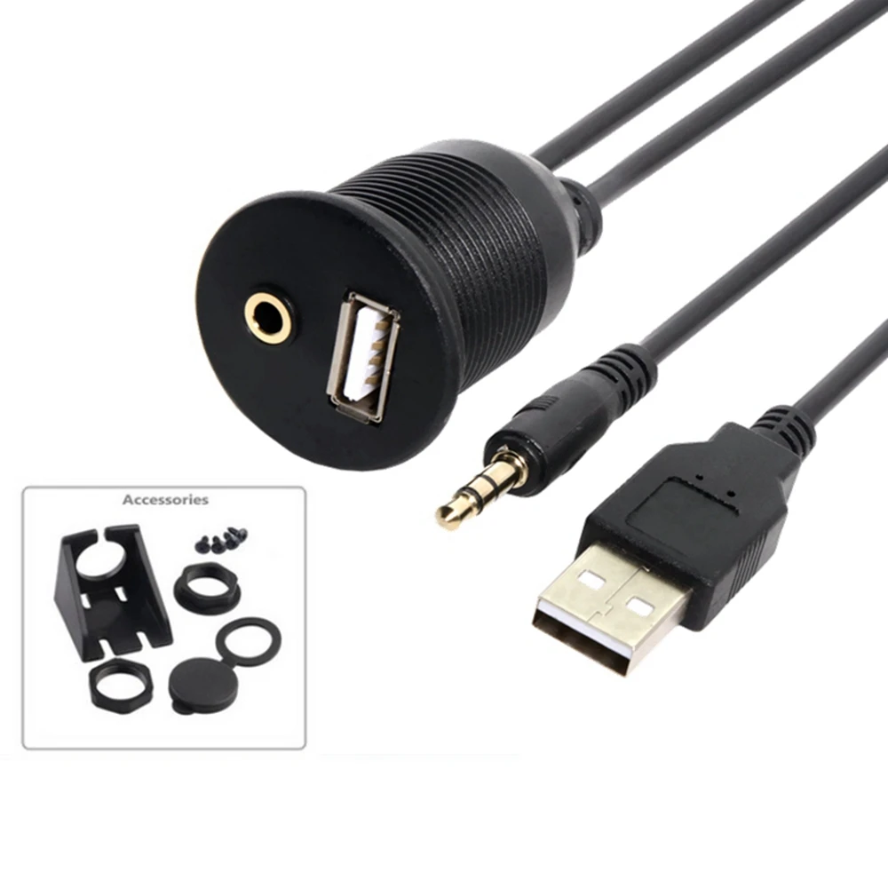 USB waterproof cable for vehicle 3.5mm socket audio cable USB earphone extension cable for automobile desktop computer