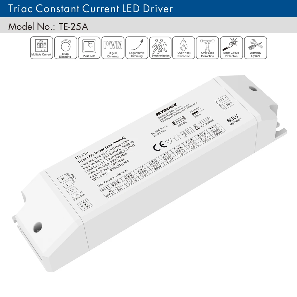 Led Triac Dimming Driver TE-15A/25A/36A 200-240V input,Output 15-36W 150-1200mA constant current Triac Dimmable LED Driver