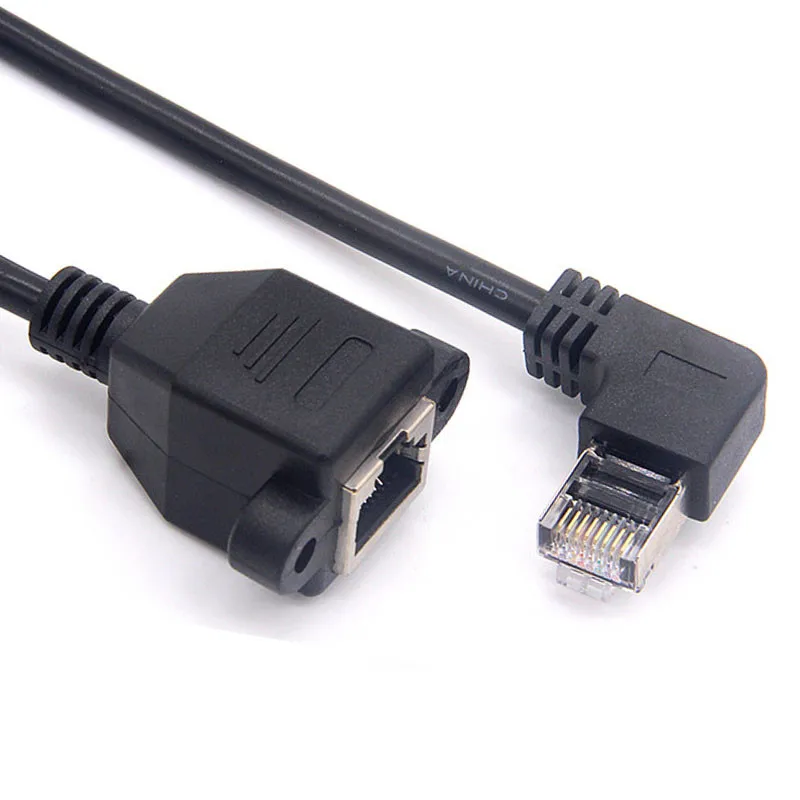 Cable RJ45 de 8 pines macho a hembra, montaje en Panel de tornillo, red LAN Ethernet, Cable de extensión de ángulo recto de 90 grados de 8 pines, 0,3 m, 0,6 m, 1m