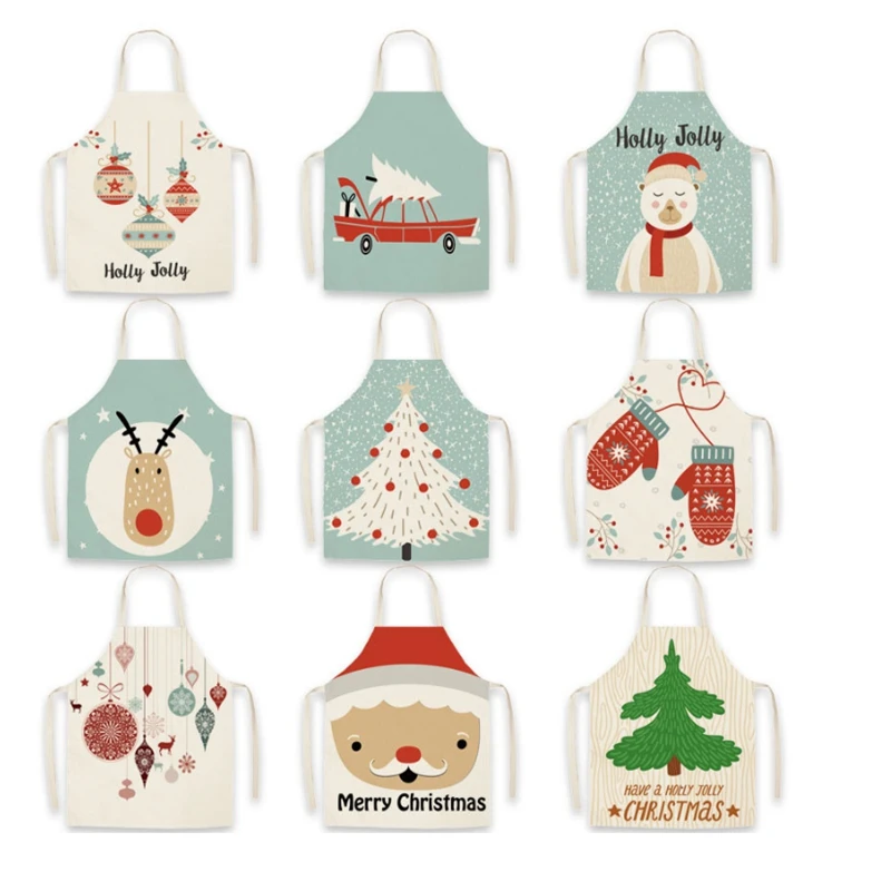 

Christmas Santa Claus tree snowman styles linen apron Adult and children Size Christmas aprons