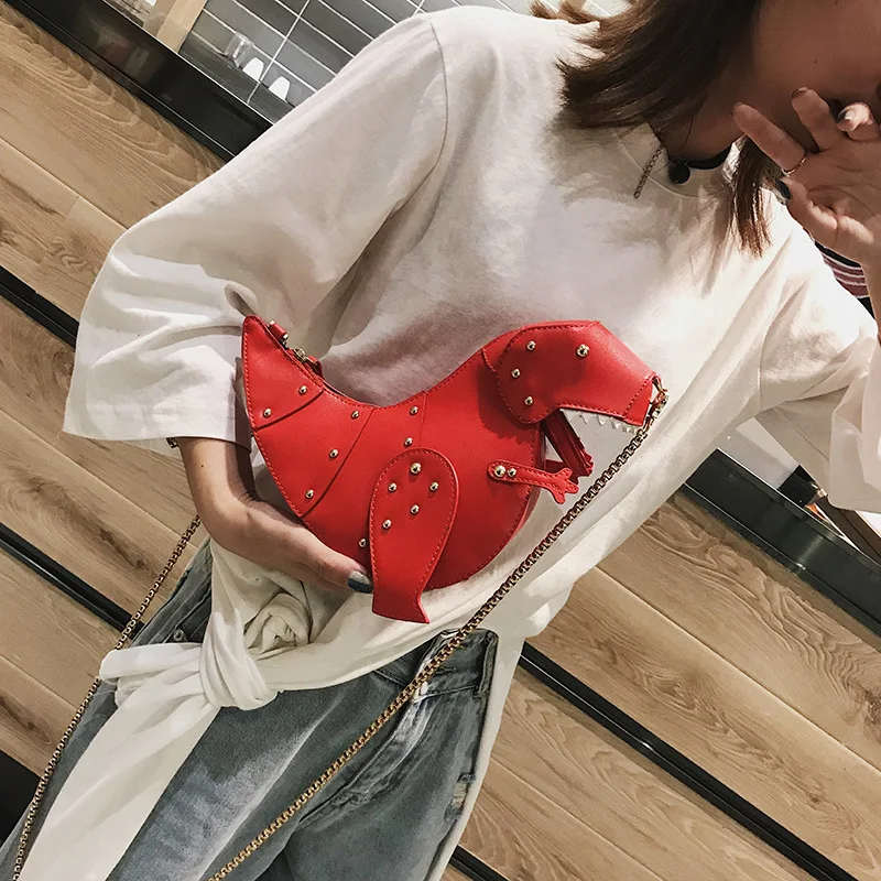 Personality Bag Female 2021 New Cartoon Cute Tide Dinosaur Shape Rivet Decoration Shoulder Messenger Creative Small Bag kawaii sanrios cinnamoroll cartoon small night light bedroom decoration atmosphere table lamp cute birthday toys for girls